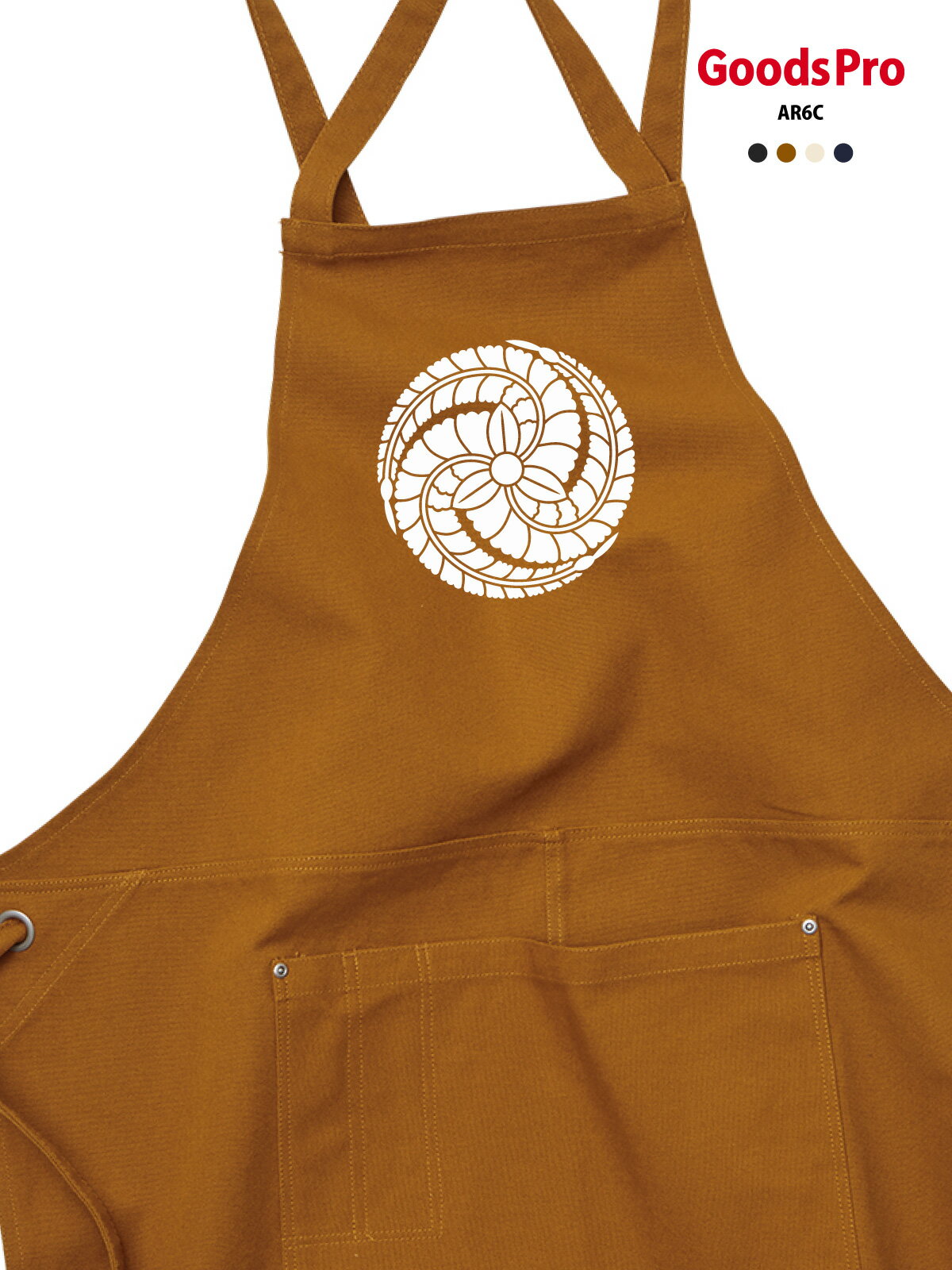 【家紋 藤巴 黒田官兵衛】12.2oz ヘヴィーキャンバス エプロン 和柄 デザイン プリント 4色