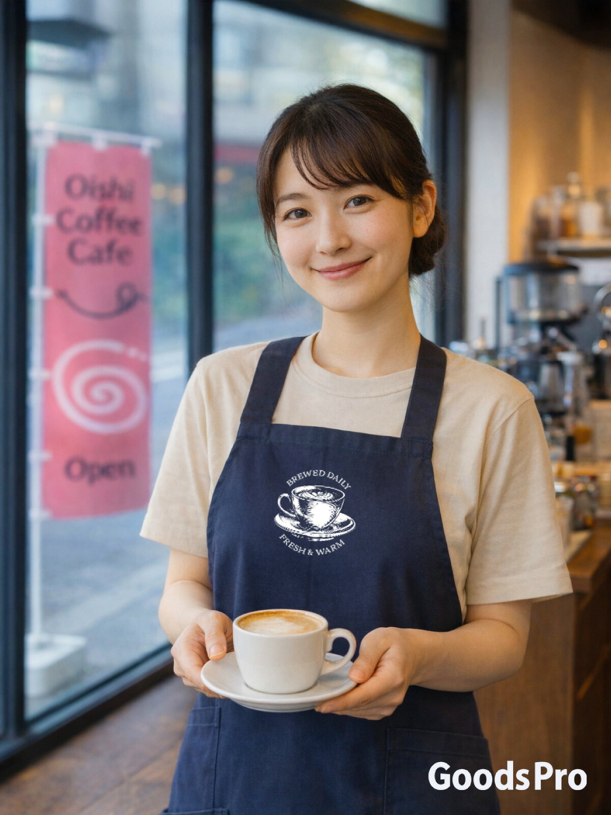グッズプロのベリリウム 元素記号 エプロン 業務用 撥水 名入れ ロゴ印刷 グッズプロ｜アングル3