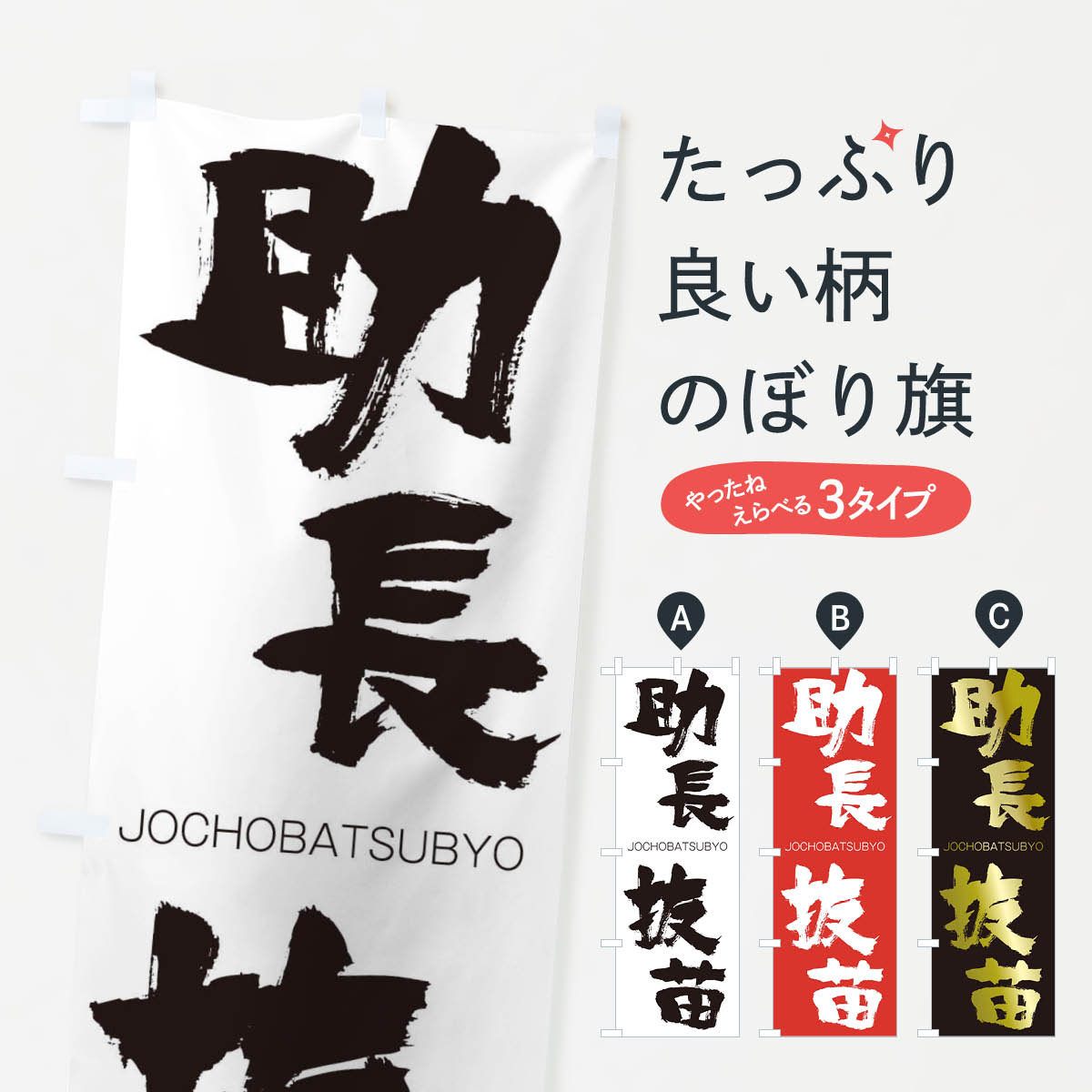 【ネコポス送料360】 のぼり旗 助長抜苗のぼり 2FR9 じょちょうばつびょう JOCHOBATSUBYO 四字熟語 助演 グッズプロ 【名入れできます+1017円】
