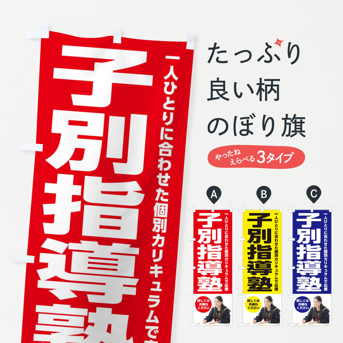 【ネコポス送料360】 のぼり旗 子別指導塾のぼり 28WA 学習塾 個別指導 グッズプロ 【名入れできます+1017円】