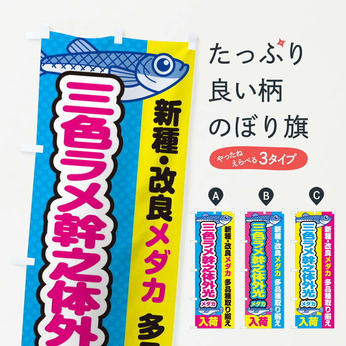 【ネコポス送料360】 のぼり旗 三色ラメ幹之体外光メダカ／入荷／新種・改良メダカのぼり EY6C めだか