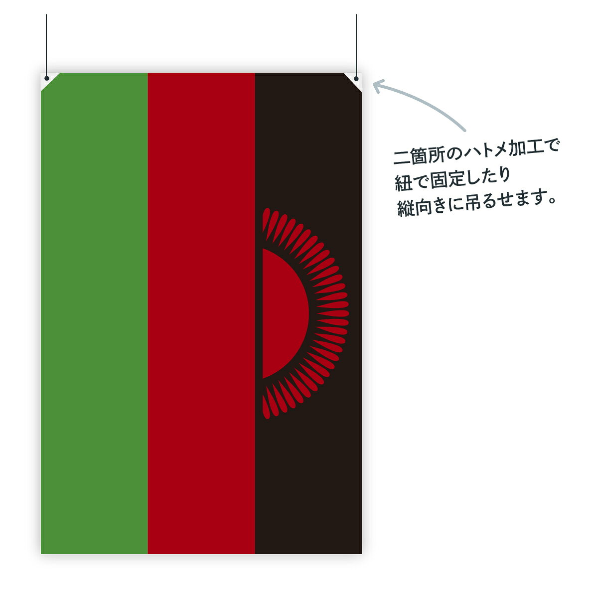 グッズプロのマラウイ共和国 国旗 W75cm H50cm｜アングル2