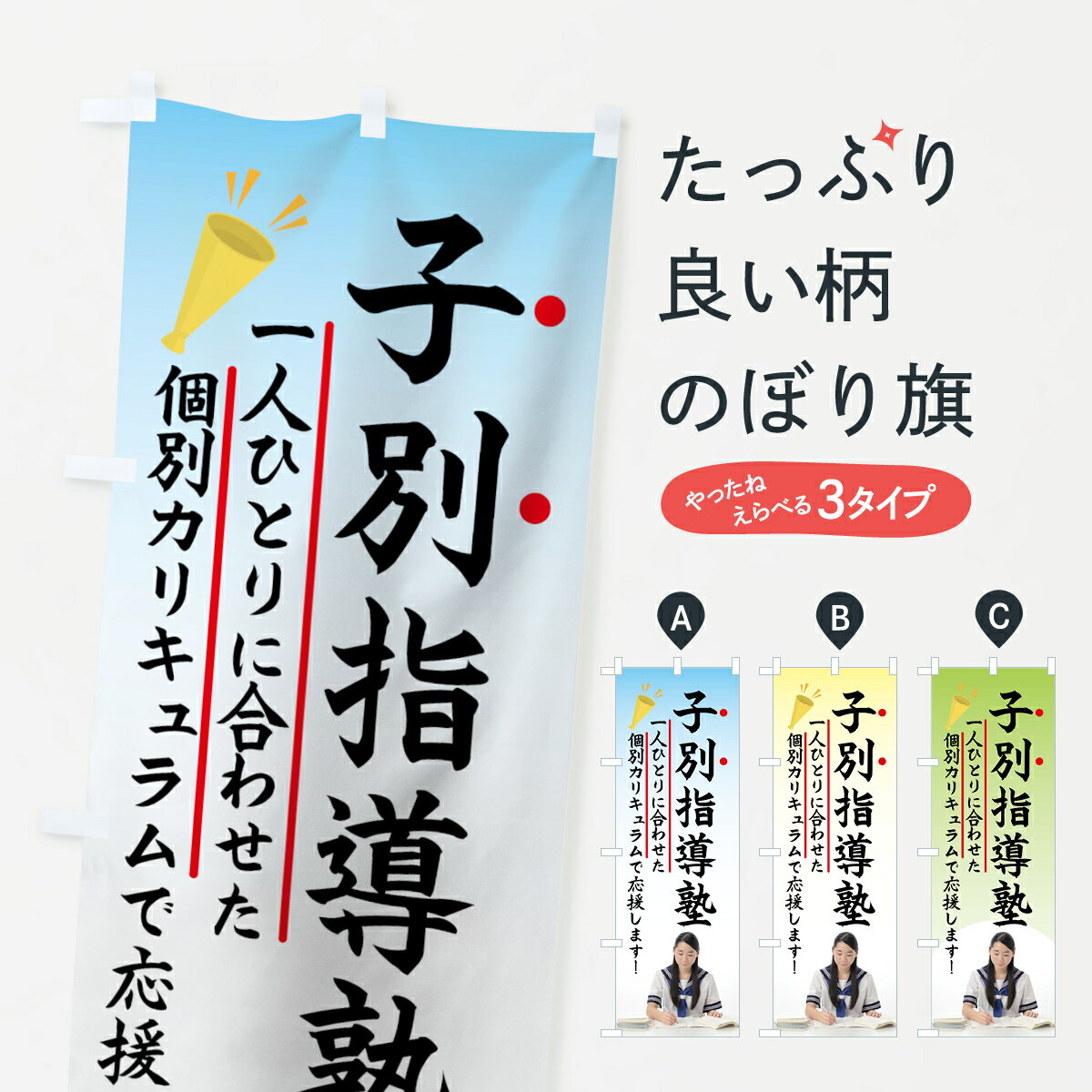 【ネコポス送料360】 のぼり旗 子別指導塾のぼり 78C6 個別指導 グッズプロ 【名入れできます+1017円】