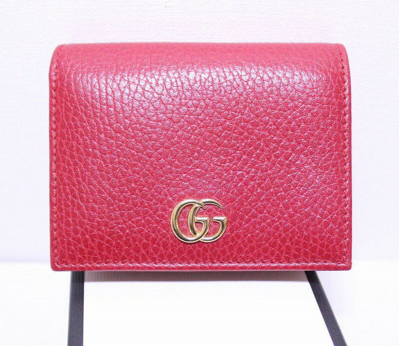 ☆【中古】 GUCCI グッチ 二つ折財布 レディース プチ マーモント レザー カードケース レッド 456126 CAO0G 6433　G103426