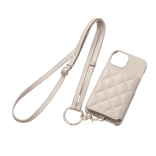 エレコム iPhone14 / iPhone13 ケース ショルダー レザー 革 ショルダーストラップ付き カードポケット コインケース [スマホひとつでお出かけできるスマホショルダーケース] グレージュ PM-A22APLOSS2BE