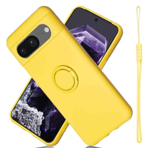 AnrekPixel 8 docomo ケース 対応 シリコン リングケース（イエロー）グーグル ピクセル8 薄型 柔軟 TPU保護カバー 衝撃吸収 360度回転 車載ホルダー機能 携帯ケース ソフトカバーpixel8 Yellow