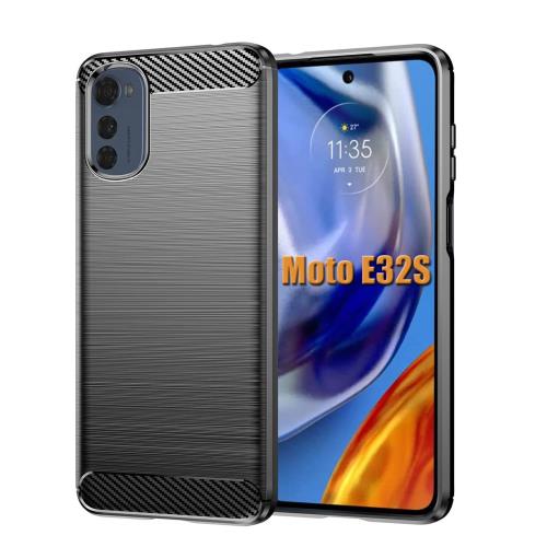 UNEEDMoto E32S 用の スマホケース moto e32s 用の ケース カバー ケース 炭素繊維カバー (素材/TPU) 指紋防止 滑り止め 薄型 軽量 耐衝撃 簡易脱着 ソフトケース カラー：黒