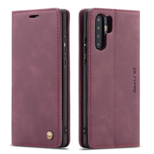 QLTYPRI Huawei P30 pro ケース 手帳型 PU 高級レザー マグネット カード収納 全面保護 薄型 耐衝撃 横置き Qi充電対応 おしゃれ 人気 - ワイン