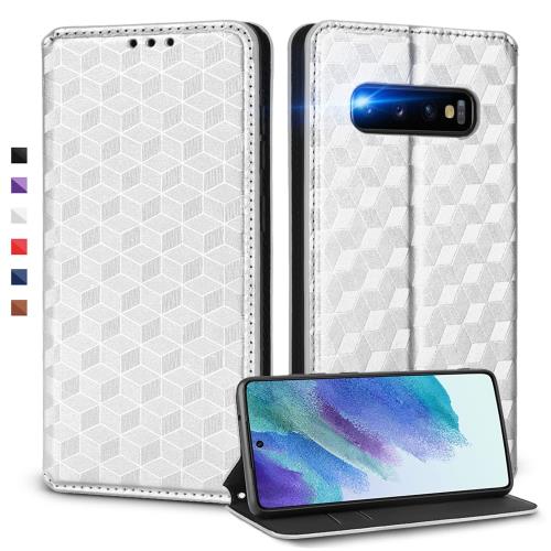 UnivoColors Galaxy S10 Plus(SC-04L/SCV42/SC-05L) 手帳型ケース 高級合皮 カード収納 マグネット開閉 スタンド機能 ストラップホール付き TPUソフトバンパー 全面保護 カメラ保護 衝撃吸収 ビジネス おしゃれ カバー(シルバー)