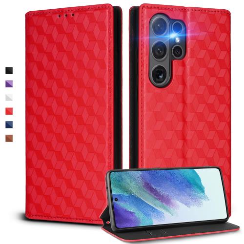 UnivoColors Galaxy S24 Ultra (SC-52E/SCG26) 手帳型ケース 高級合皮 カード収納 マグネット開閉 スタンド機能 ストラップホール付き TPUソフトバンパー 全面保護 カメラ保護 衝撃吸収 ビジネス おしゃれ カバー(レッド)