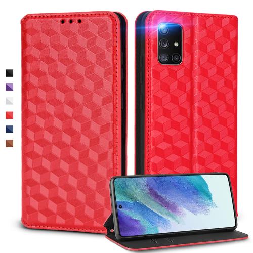 UnivoColors Galaxy A51 5G (SC-54A) 手帳型ケース 高級合皮 カード収納 マグネット開閉 スタンド機能 ストラップホール付き TPUソフトバンパー 全面保護 カメラ保護 衝撃吸収 ビジネス おしゃれ カバー(レッド)