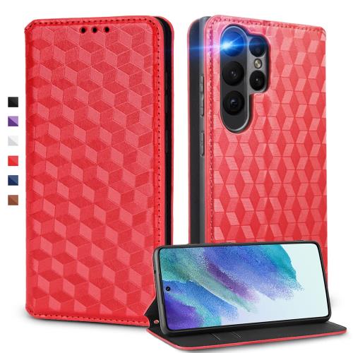 UnivoColors Galaxy S23 Ultra (SC-52D/SCG20) 手帳型ケース 高級合皮 カード収納 マグネット開閉 スタンド機能 ストラップホール付き TPUソフトバンパー 全面保護 カメラ保護 衝撃吸収 ビジネス おしゃれ カバー(レッド)