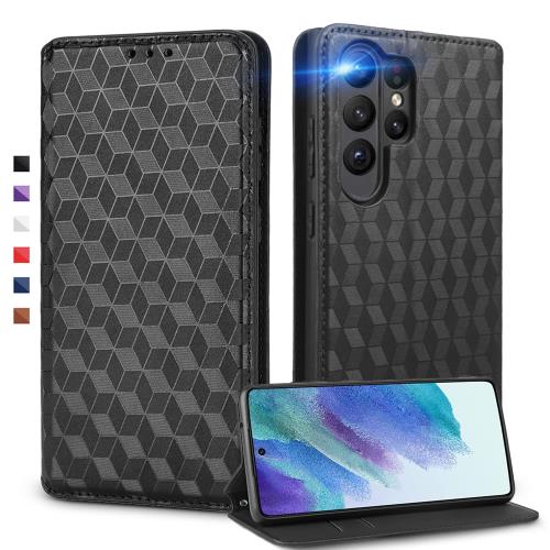 UnivoColors Galaxy S23 Ultra (SC-52D/SCG20) 手帳型ケース 高級合皮 カード収納 マグネット開閉 スタンド機能 ストラップホール付き TPUソフトバンパー 全面保護 カメラ保護 衝撃吸収 ビジネス おしゃれ カバー(ブラック) N