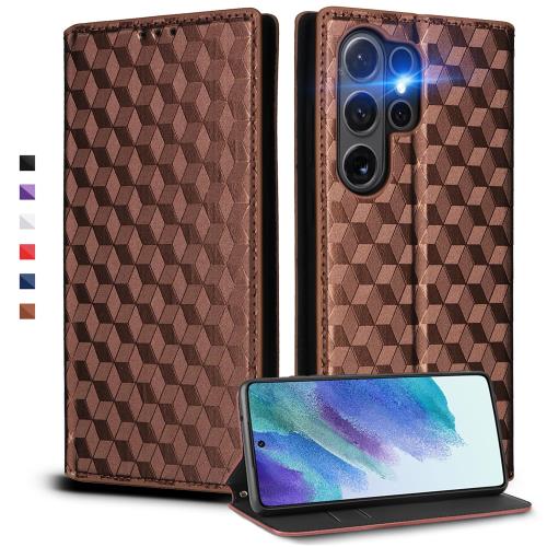 UnivoColors Galaxy S24 Ultra (SC-52E/SCG26) 手帳型ケース 高級合皮 カード収納 マグネット開閉 スタンド機能 ストラップホール付き TPUソフトバンパー 全面保護 カメラ保護 衝撃吸収 ビジネス おしゃれ カバー(ブラウン)