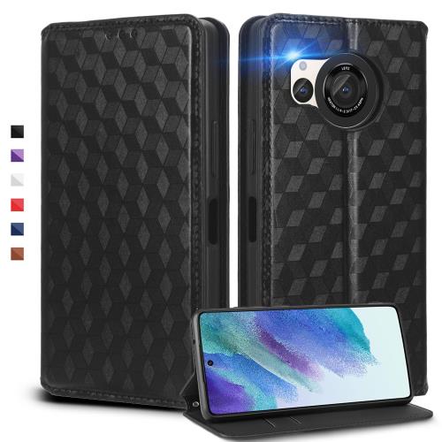 UnivoColors SHARP AQUOS R8 (SH-52D) 手帳型ケース 高級合皮 カード収納 マグネット開閉 スタンド機能 ストラップホール付き TPUソフトバンパー 全面保護 カメラ保護 衝撃吸収 ビジネス おしゃれ カバー(ブラック)