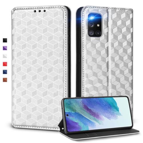 UnivoColors Galaxy A51 5G (SC-54A) 手帳型ケース 高級合皮 カード収納 マグネット開閉 スタンド機能 ストラップホール付き TPUソフトバンパー 全面保護 カメラ保護 衝撃吸収 ビジネス おしゃれ カバー(シルバー) N