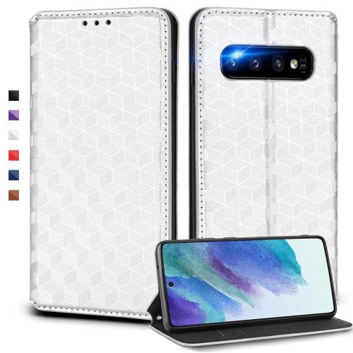 UnivoColors Galaxy S10 (SCV41/SC-03L) 手帳型ケース 高級合皮 カード収納 マグネット開閉 スタンド機能 ストラップホール付き TPUソフトバンパー 全面保護 カメラ保護 衝撃吸収 ビジネス おしゃれ カバー(シルバー) N1