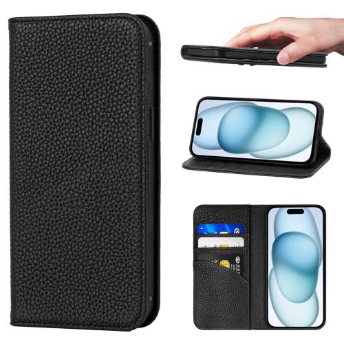 iPhone 15 ケース 本革 手帳型 カバー 耐衝撃 保護 カバー 本革 内蔵マグネッ RFIDト 財布型 携帯カバー カードポケット スタンド機能 NanHou - ブラック