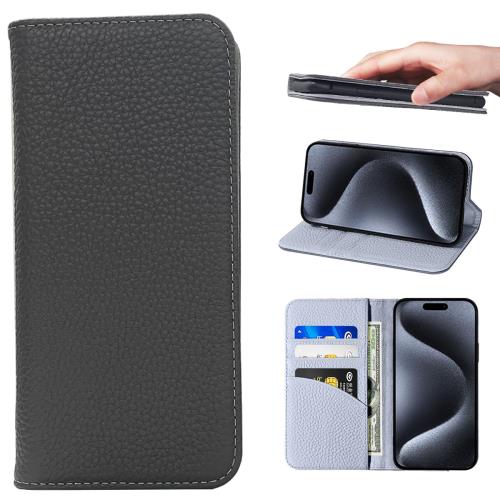 iPhone 15 Pro ケース 本革 手帳型 カバー 耐衝撃 保護 カバー 本革 内蔵マグネッ RFIDト 財布型 携帯カバー カードポケット スタンド機能 NanHou - ダークグレ/ライトグレー