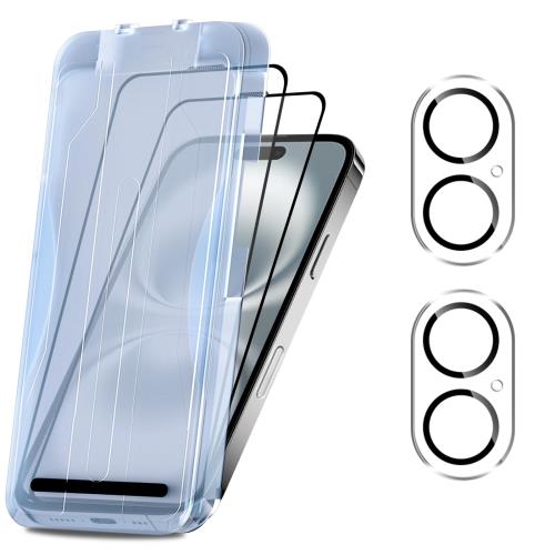 対応 iPhone 16 ガラスフィルム カメラフィルム 6.1インチ ガイド枠付き 指紋防止 ip ...