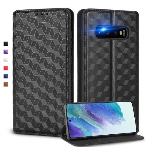 UnivoColors Galaxy S10 Plus(SC-04L/SCV42/SC-05L) 手帳型ケース 高級合皮 カード収納 マグネット開閉 スタンド機能 ストラップホール付き TPUソフトバンパー 全面保護 カメラ保護 衝撃吸収 ビジネス おしゃれ カバー(ブラック) N