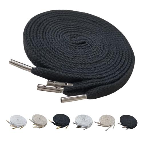 [アクティカ] 靴紐 金属チップ付き 丈夫な石目織 日本製 選べる幅と長さ 幅6mm 幅8mm 平紐 スニーカー カスタム メタルチップ石目平 ブラック×シルバー 8mm150cm