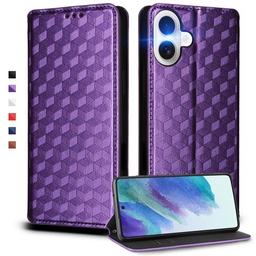 UnivoColors iPhone 16 Plus 対応手帳型ケース 高級合皮 カード収納 マグネット開閉 スタンド機能 ストラップホール付き TPUソフトバンパー 全面保護 カメラ保護 衝撃吸収 ビジネス おしゃれ カバー(ムラサキ)