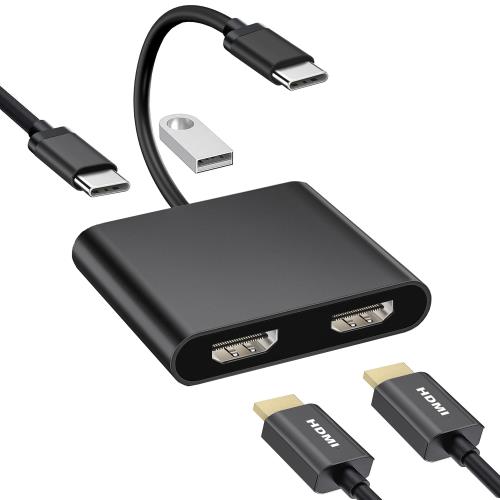 HDMI Type-C変換アダプター デュアルHDMI 拡張器 2画面出力 4-in-1 USB-C HDMI 拡張HDMI 2つ+USB3.0+PD充電マルチディスプレイアダプタ Type C HDMI 変換 マルチディスプレイ 3画面 USB HDMI ディスプレイポート HDMI ハブ USBディスプレイアダプタ HDMI 分配器 拡張 MacBook