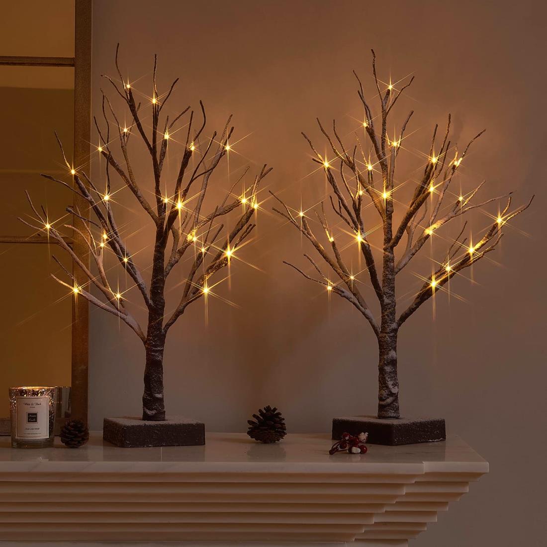 Hairuiブランチツリー イルミネーション 高さ45cm 24LED 枝 ライト ツリー 北欧 おしゃれ LED ツリー インテリア 卓上 飾り クリスマスツリー (雪積もり)2sets