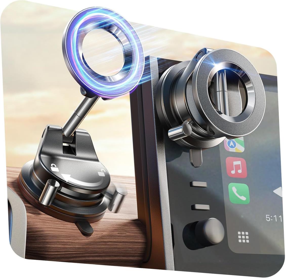 LISEN 車載スマホホルダー Magsafe【真空吸盤+ネイルを保護する+ナノゲル吸着+W固定構造】お風呂 スマ..