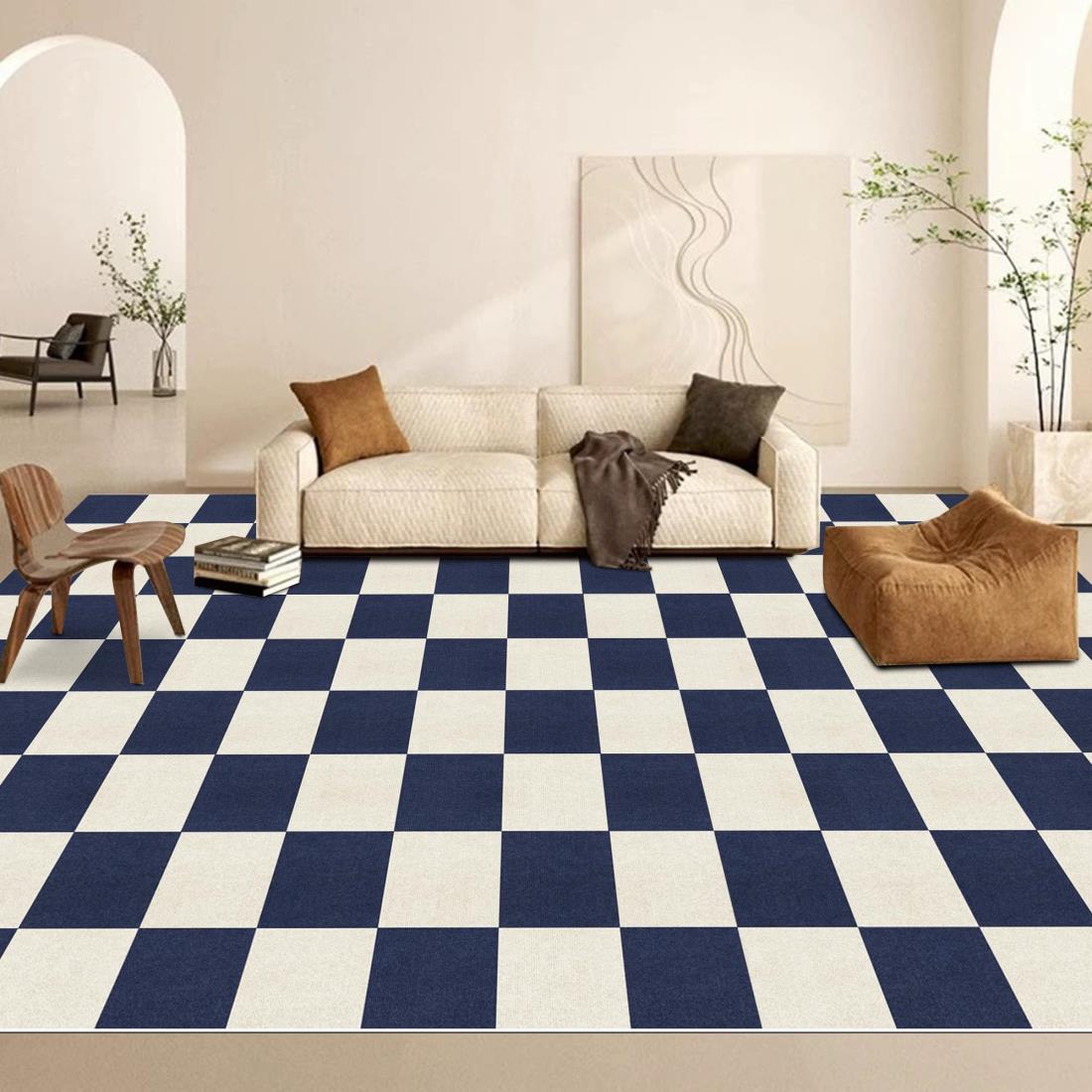 タイルカーペット ジョイント マット 【30x30cm 厚さ4mm】 20枚 フローリング HDMOD タイル カーペット 大判 吸着マット 防音 カーペット 滑り止めマット 床の保護と装飾 ずれない タイル フローリング カーペット ペット（ネイビーブルー&ベージュ）