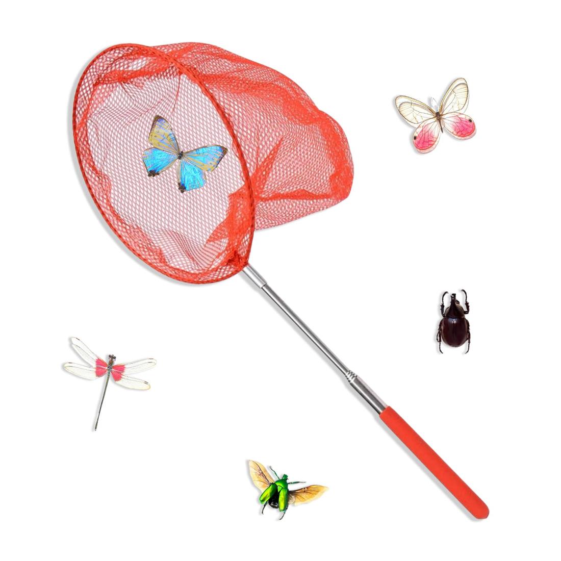 PureSino 虫取り網 伸縮自在虫取り網 魚取りあみ 昆虫ネット 屋外 アウトドア おもちゃ 子供 水陸両用網 軽量 蝶 小魚の捕獲 水陸両用虫取り網 虫あみ 昆虫採集 トンボ 5段伸縮 調節可能 小さい 夏休み 川遊び (レッド)
