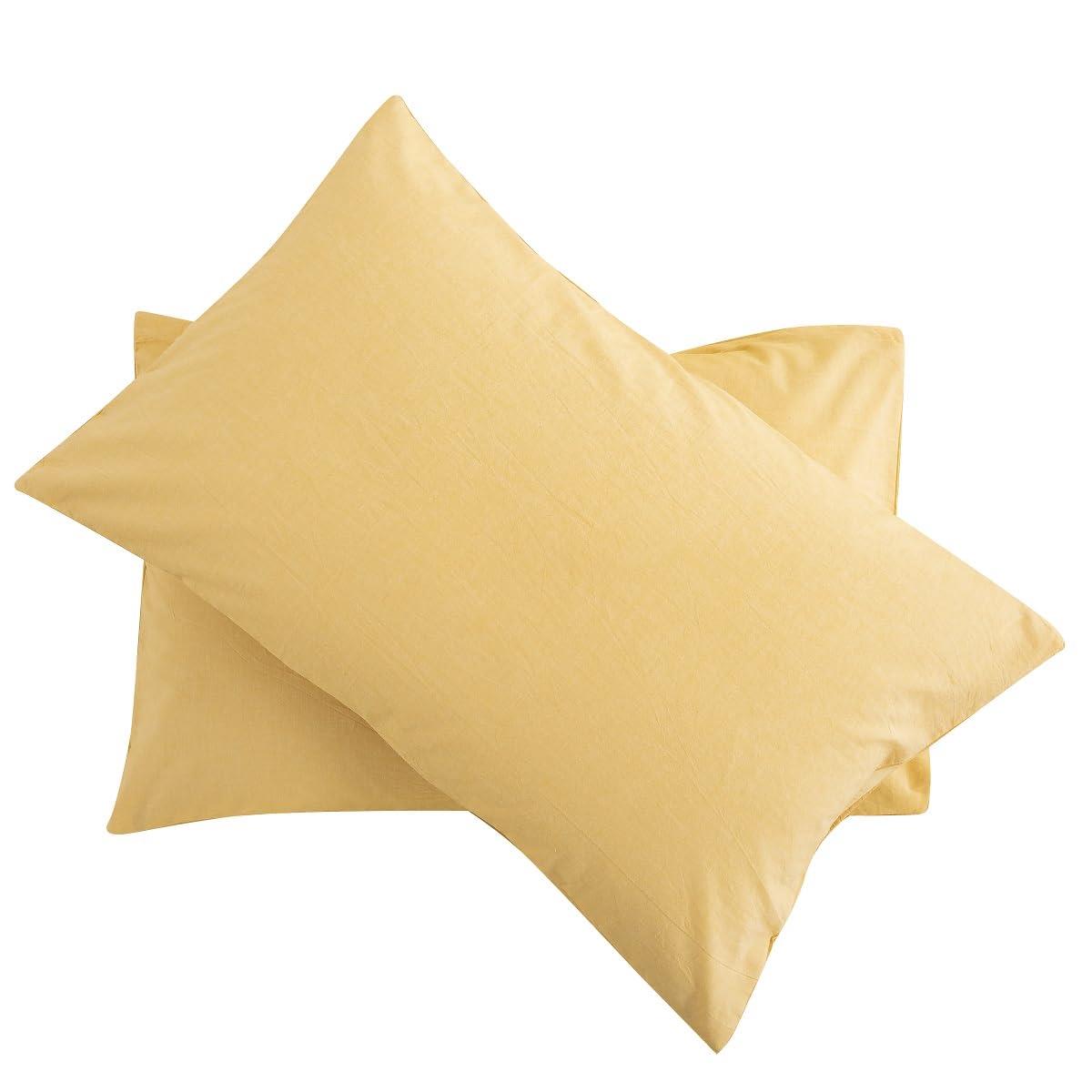 【枕カバー 2枚組】ピロケース オーガニックコットン 洗いざらしの綿100% 枕カバー2枚 30x50 防ダニ 抗菌防臭加工 封筒式 イエロー