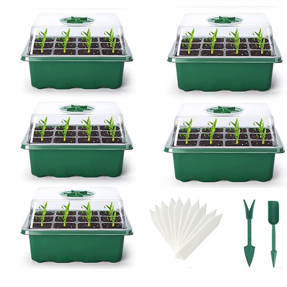 育苗ポット 5個セット 育苗箱 12穴 種子トレイ 発芽育苗セット 種まきハウス 苗箱 種まき器 育苗ボック..