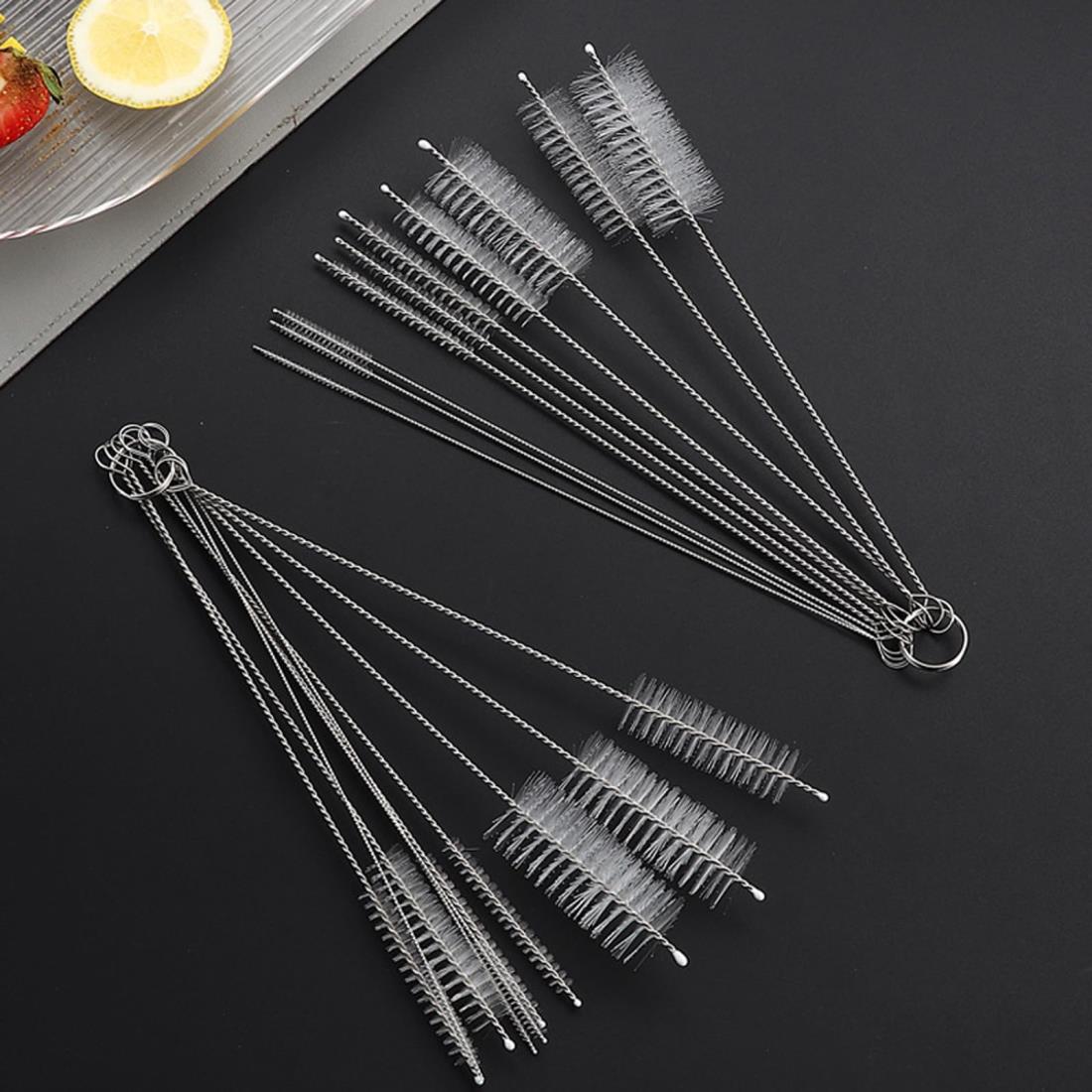 DFsucces ストローブラシ 哺乳瓶ブラシ 極細ナイロン ステンレス製 細いストローの中まで洗えて衛生的 ..