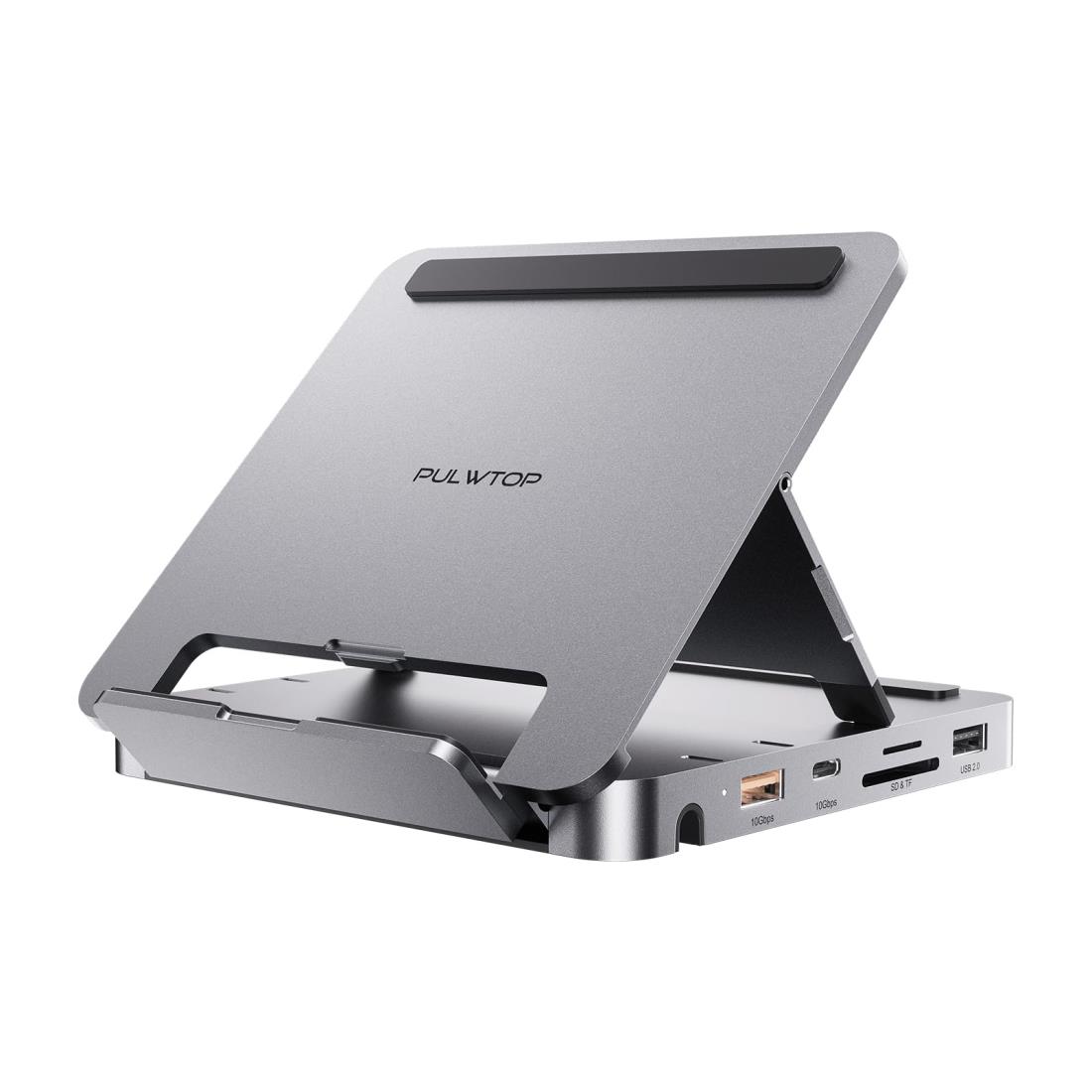 PULWTOP 9 in 1 iPad ドッキングステーション USB-C ハブ 折り畳み式 タブレットスタンド HDMI 4K@60Hz +SSDスロット付 (SSD含まれない) + USB-C 3.2 + USB-A 3.2 10Gbps + USB-A 2.0 + SD/TF + 3.5mmイヤホンジャック + PD 100W入力 iPad Pro Air用