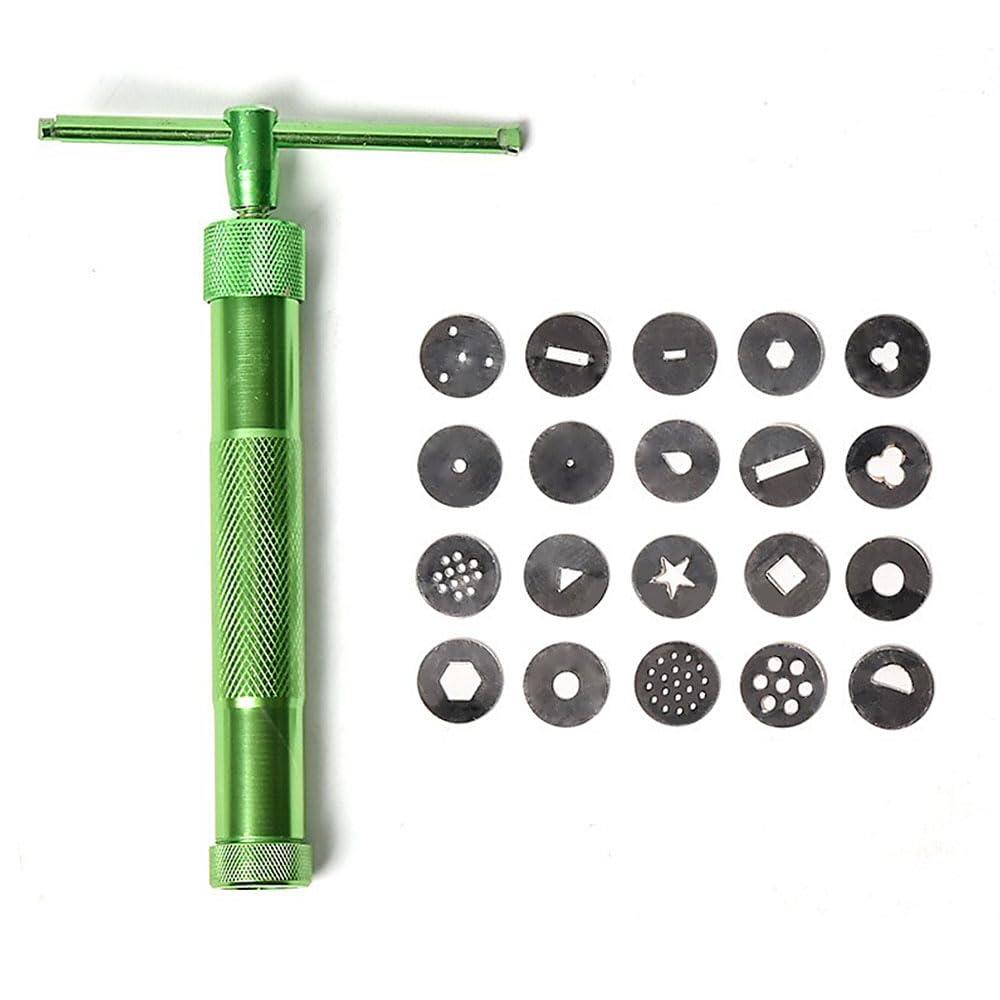 ESJNNK 粘土押出機ソフト 20チップ付き 陶器クラッシャー粘土押出機 粘土細工 装飾 シュガーペースト押し出し機 泥粘土押出機 陶芸 ハンドクラフト ツール デコレーションツールセット 彫刻 合金粘土ツール フォンダン