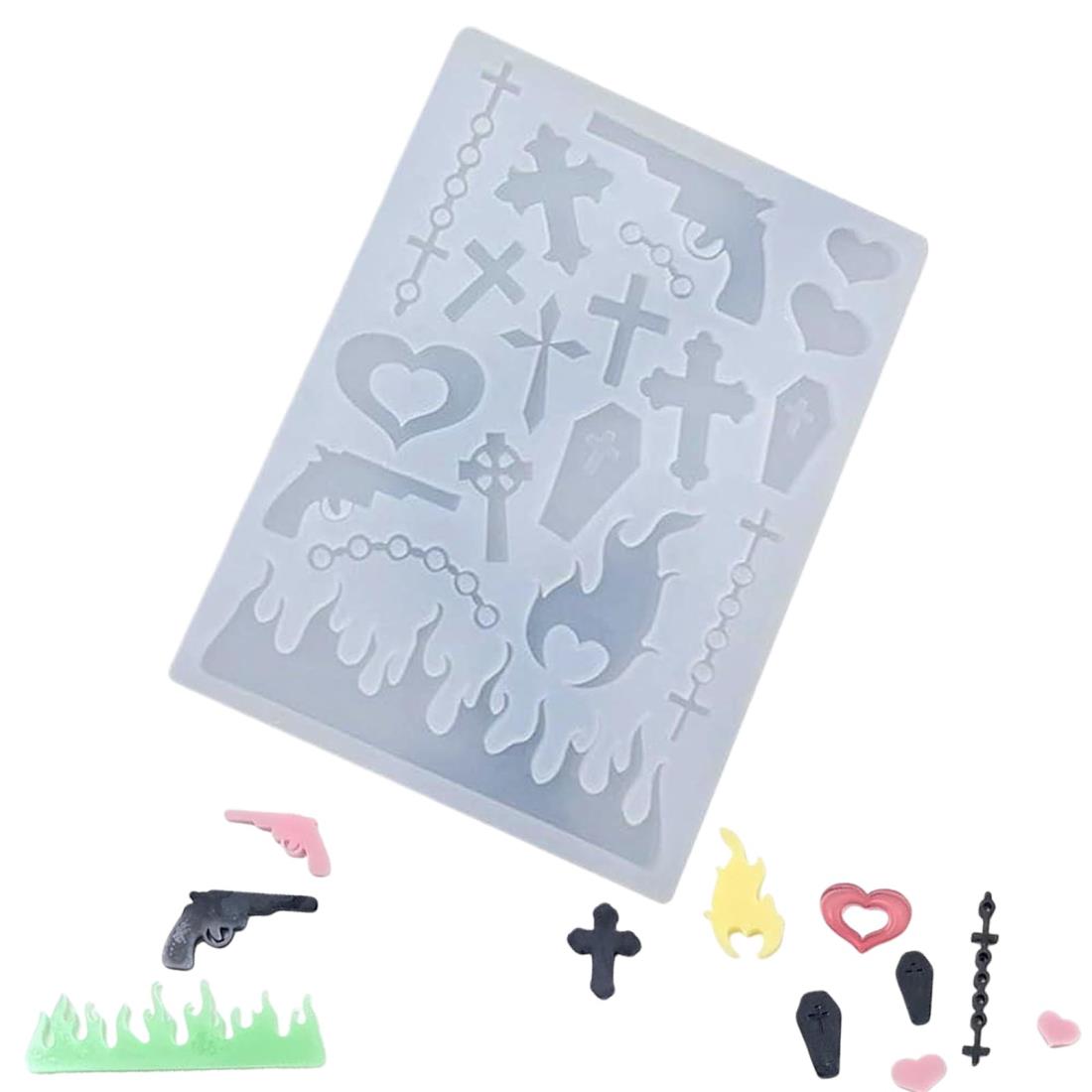 BLOOPIC シリコンモールド レジン モールド デコパーツ ミニ ハート 十字架 チェーン型など レジン型 DIY手作り アクセサリー型 ミニシリコン型 型から簡単に取り出せて 型を再利用できる (タイプ I)