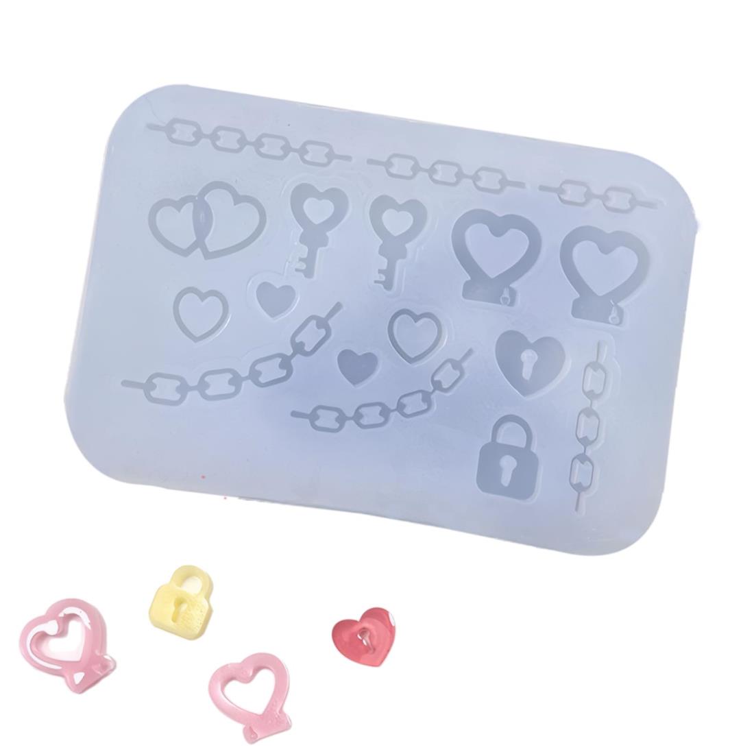 BLOOPIC シリコンモールド レジン モールド デコパーツ ミニ ハート 南京錠 チェーン型など レジン型 DIY手作り アクセサリー型 ミニシリコン型 型から簡単に取り出せて 型を再利用できる (タイプ H)