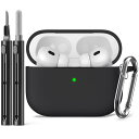 Inesore for AirPods Pro ケース(2023/2022/2019)エアーポッズ プロ 2 ソフトシリコン 保護 ケース カラビナ付き、せいじょうペン装備 全面保護、強力な落下防止、耐衝撃、男性と女性 AirPod pro 2 /1 Gen(USB-C/Lightning Cable) 共用ケース(ブラック)