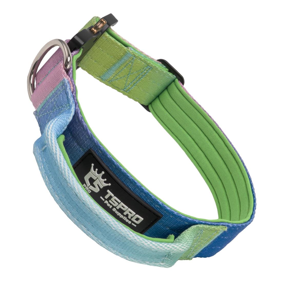 TSPRO プレミアムハンドル付き犬用首輪｜調節可・クイックリリース｜中型～大型犬用(グラデーションレインボー,Gradient Rainbow-M)