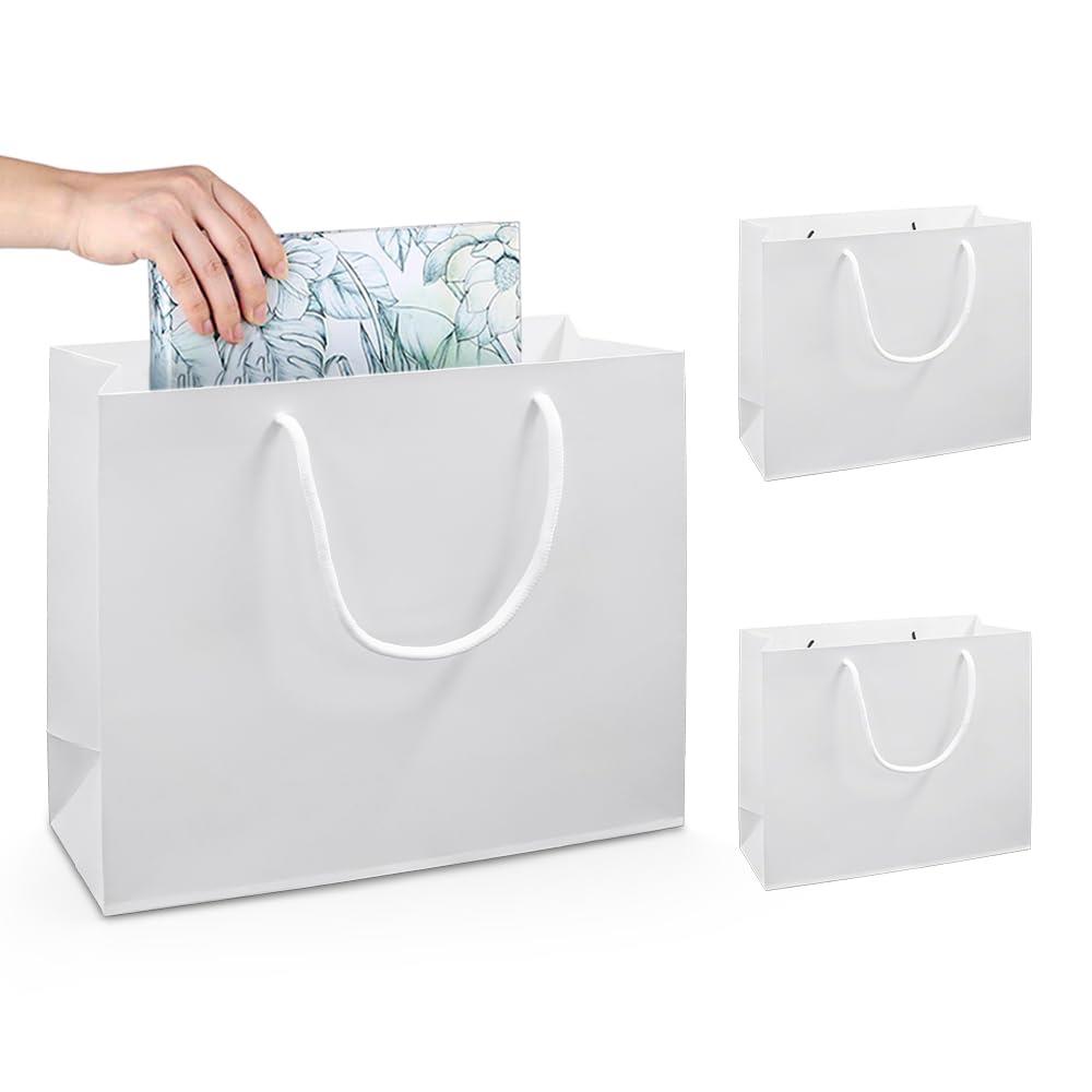 紙袋 手提げ プレゼント袋 ギフトバッグ 大 引き出物袋 縦型 おしゃれ 厚手タイプ 丈夫で耐久性があり 再利用可能 クラフト紙袋 結婚式 包装 パーティー 誕生日 ホワイトデー 贈り物 お土産 クリスマス用ギフトバッグ（32*11.5*28cm・3枚セット・白）