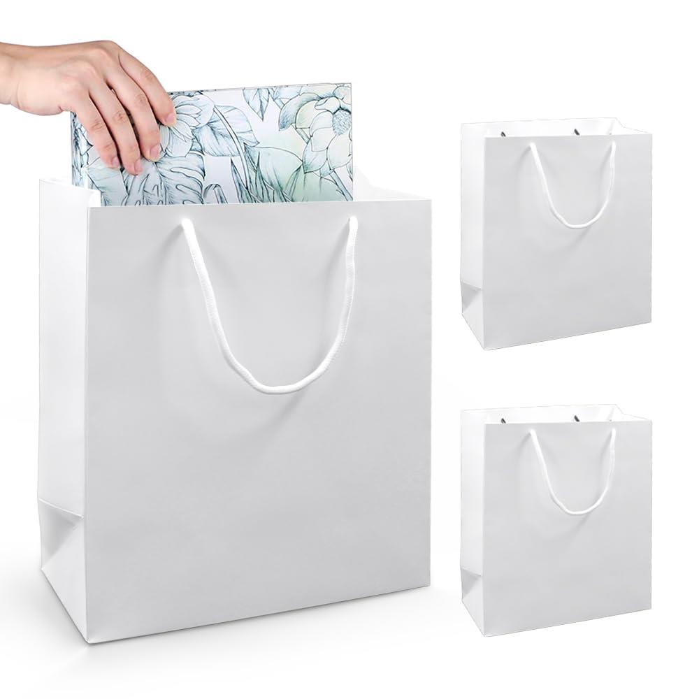 紙袋 手提げ プレゼント袋 ギフトバッグ 大 引き出物袋 縦型 おしゃれ 厚手タイプ 丈夫で耐久性があり 再利用可能 クラフト紙袋 結婚式 包装 パーティー 誕生日 ホワイトデー 贈り物 お土産 クリスマス用ギフトバッグ（25*13*32cm・3枚セット・白）