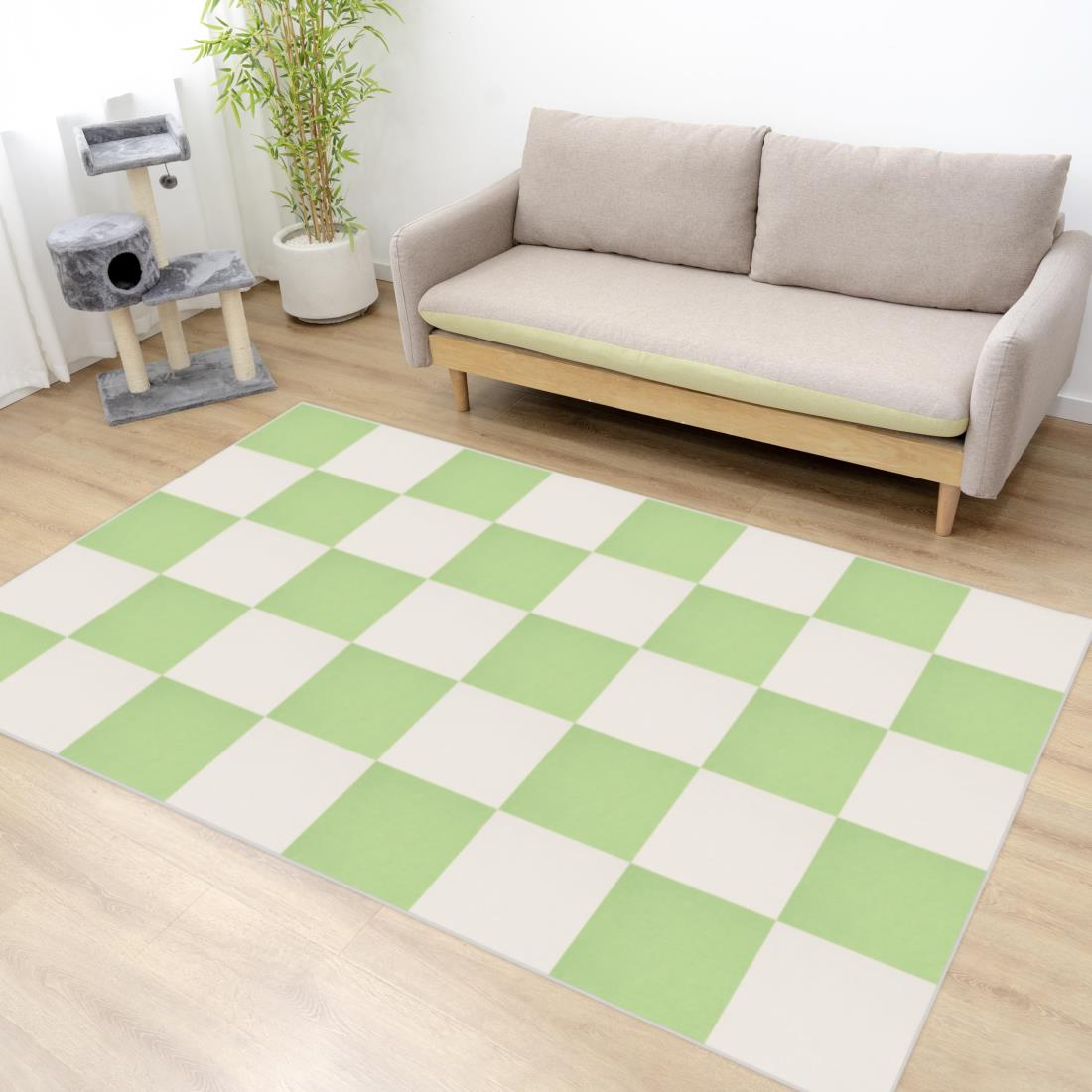 You&ours タイルカーペット 二層構造ボリューム ジョイントマット 厚手5mm 30×30cm 20枚 犬 すべり止めマット ハサミでカット可 フロアマット ずれない 洗える 床保護 保温 設置簡単 床暖房対応 子供や高齢者 アイボリー＆グリーン