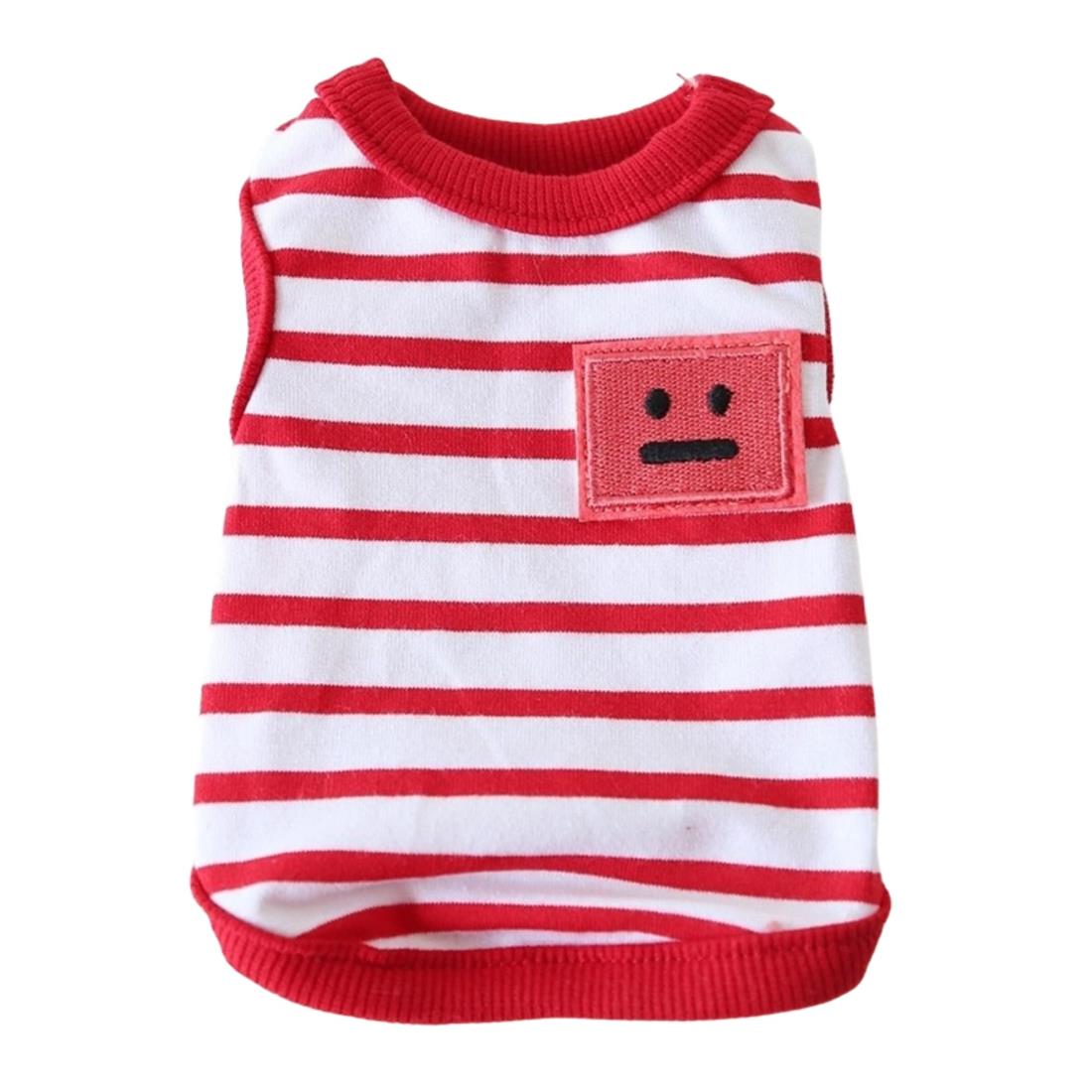 RIOSTUDIO 犬 服 春 夏 極小サイズ 犬 猫 かわいい すずしい ワンコ服 ドッグウェア ペット服 パピー犬服 生まれたて子犬服ワッペンボーダータンクトップ(レッド×ホワイト+にこにこ,XS)