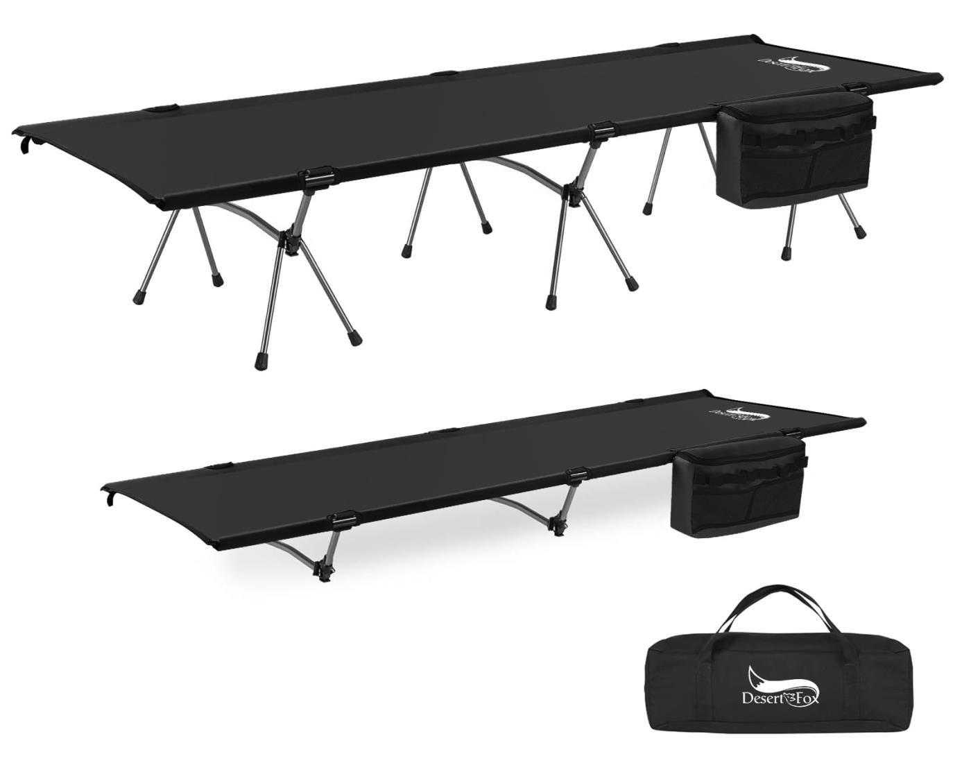 DesertFox コット キャンプ 2way 軽量 150KG高耐荷重 クーラーボックス付き 折りたたみ 小物収納 ハイ/..