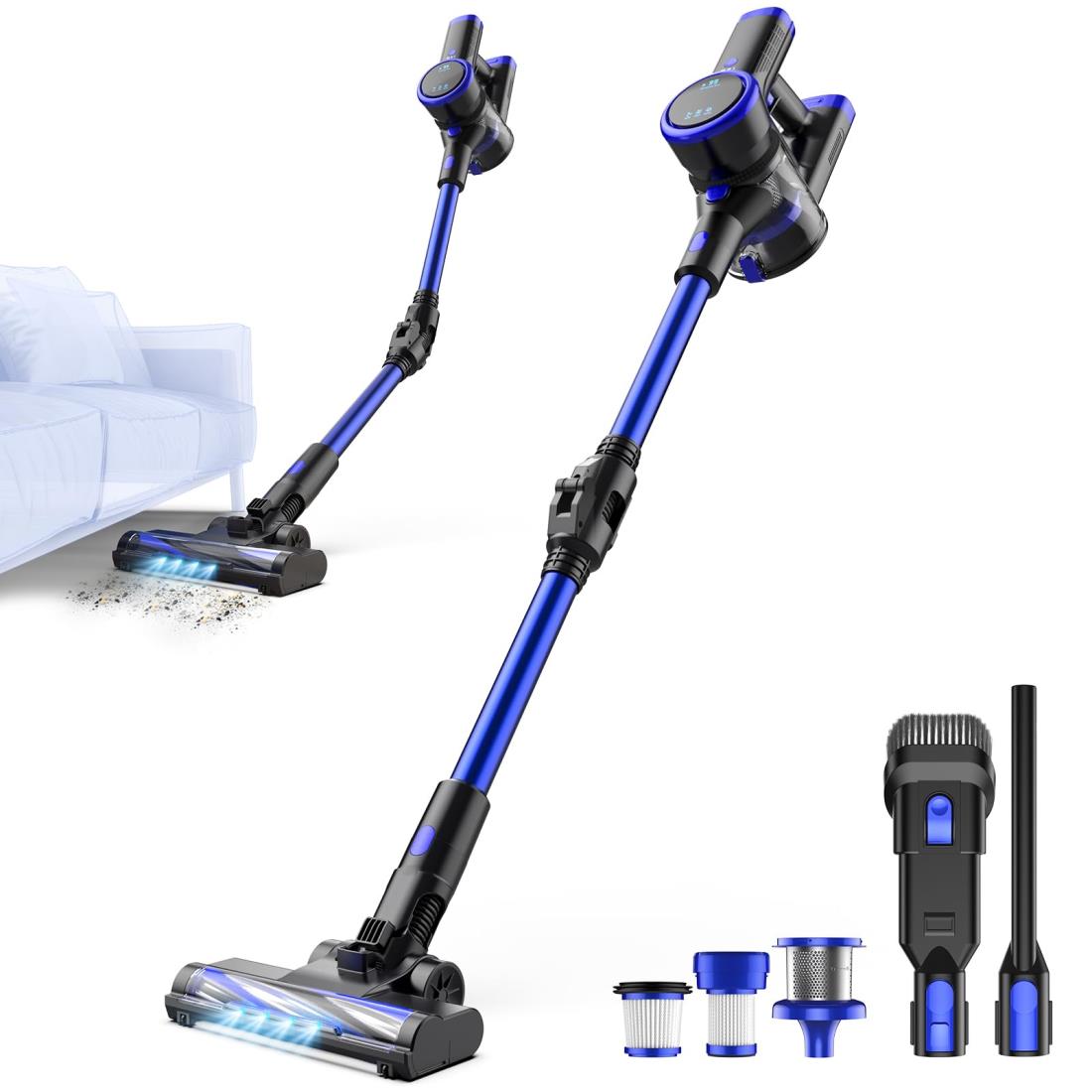 Zyvrex 掃除機 コードレス【腰痛ゼロフレックスネック設計】45kPa 超強力吸引 50分連続稼 着脱バッテリー 3モード 1L大容量塵杯 HEPAフィルター ダニ&ペット毛対策 コードレス掃除機 LEDライト サイクロン式 家庭用・車用 スティック・ハンディ フローリング/畳/カーペット対