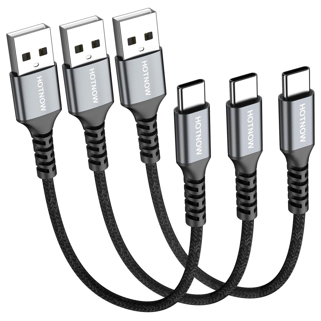 短いUSB Cケーブル15 cm 3本、HOTNOW 0.15 m USB-C QC 3.0急速充電ケーブル、C型機器に適用