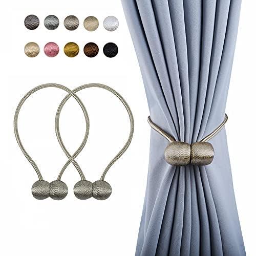 Hion カーテンタッセル 強力 カーテン留め飾り マグネット 磁気 ふさかけ カーテン留め 2個セット（ライトグレー）