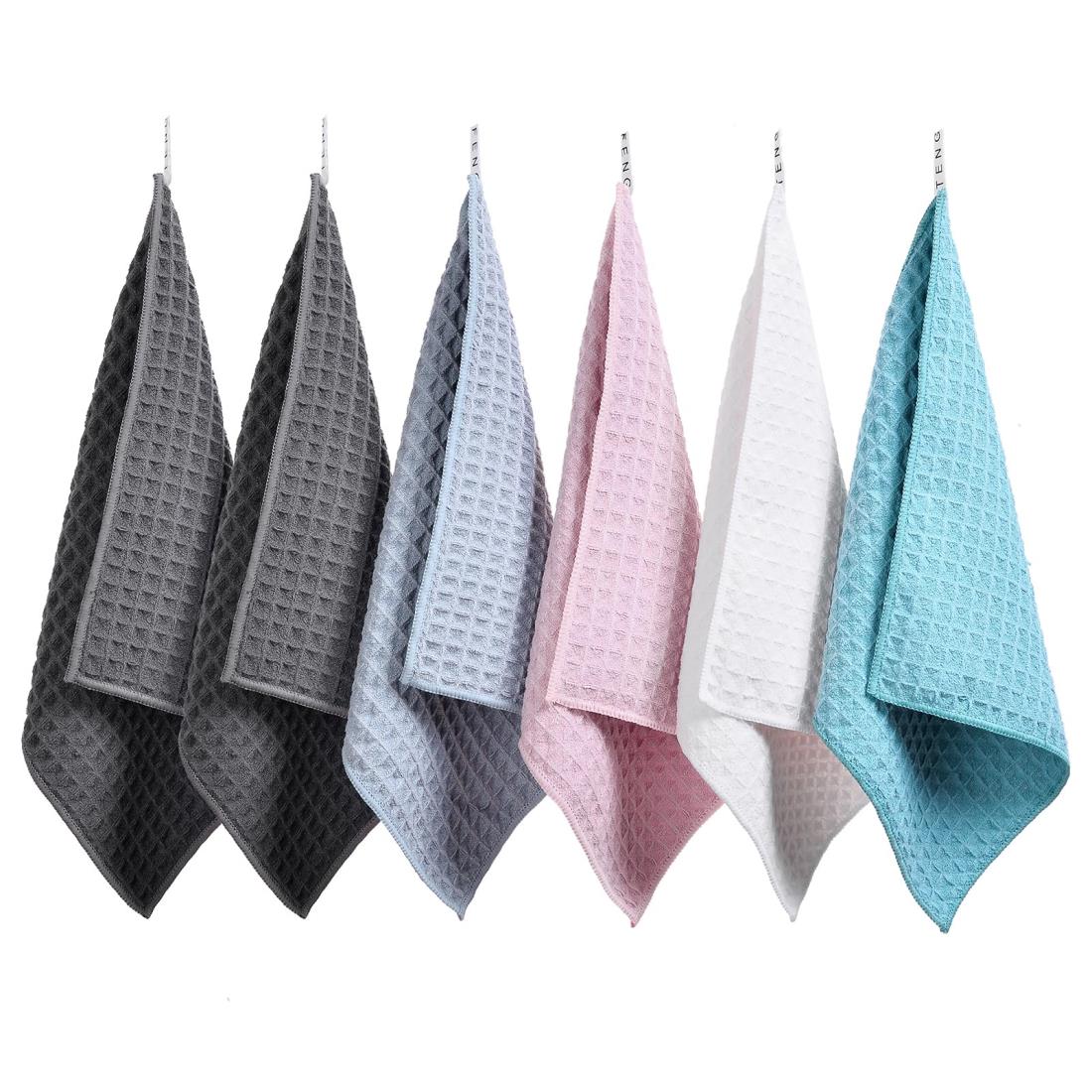 ふきん マイクロファイバー布巾 強力吸水 速乾 雑巾 食器 拭きガラス 窓鏡 キッチンタオル 台拭き 掃除用品 ワッフル調 キッチンクロス (5色組‐30cm6枚)